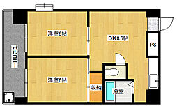 第3柴田ビル 4階2DKの間取り