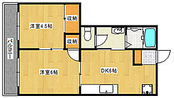 メゾン向陽 2階2DKの間取り