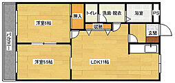 豊島ハイム 2階2LDKの間取り
