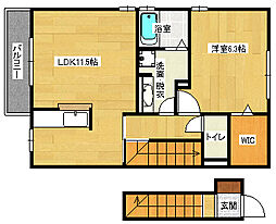ディアコート藤本 2階1LDKの間取り