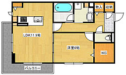 サリオス庚午北 3階1LDKの間取り