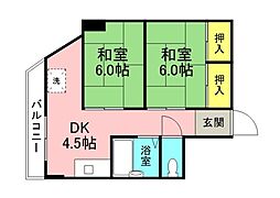 橋本町田中ビル 2階2DKの間取り