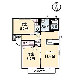 ビューヒルズ若野　Ｂ棟 2階2LDKの間取り