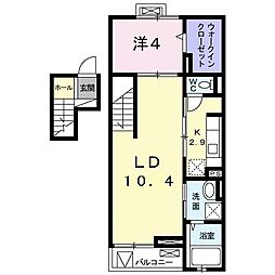 カーサ・ブルー 4階1LDKの間取り