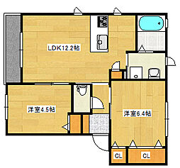 コンフォーザ庚午中 2階1SLDKの間取り