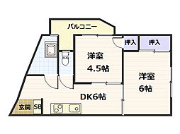惣田ビル 2階2DKの間取り