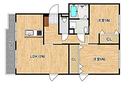 第2コーポ岡村 2階2LDKの間取り