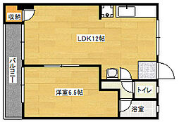 細田山ビル 2階1LDKの間取り