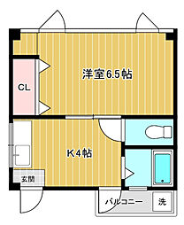 パームビラ 4階1Kの間取り
