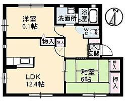 サニーハイム東原　Ｂ棟 1階2LDKの間取り