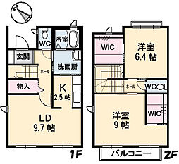 パルモ長束　B棟 1階2LDKの間取り