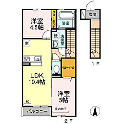 レジェンド口田南 2階2LDKの間取り