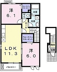 若葉Ｄ 2階2LDKの間取り