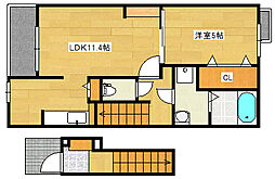 グレィス　ヴィラ　観音II 2階1LDKの間取り