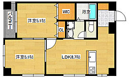 ウィステリア舟入 2階2DKの間取り