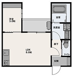 グランビア江波栄町 3階1LDKの間取り