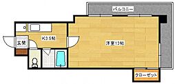 第1木本ビル 1Kの間取図画像