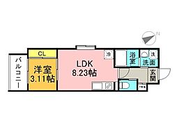 YELLSTAGE長束　WEST 306 3階1LDKの間取り