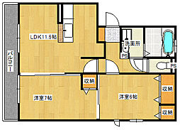 サンハイム己斐中2 2LDKの間取図画像