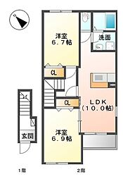 サンガーデン2 2LDKの間取図画像