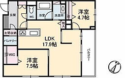ジャルダンヴェール 2LDKの間取図画像