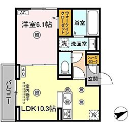 campanella船越 1LDKの間取図画像