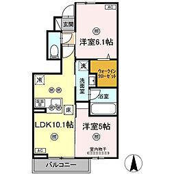 パーク・ボヌール D棟 2LDKの間取図画像