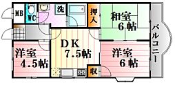 スカイハイツB 3DKの間取図画像