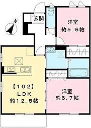 中山南五番街C 2LDKの間取図画像