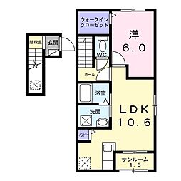 カーサ グラシオッソ B 1LDKの間取図画像
