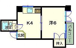 山鶴ビル 1Kの間取図画像