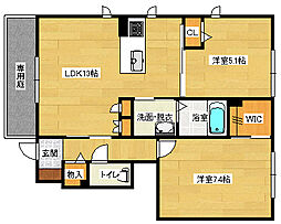 カーサソレアードB 2LDKの間取図画像