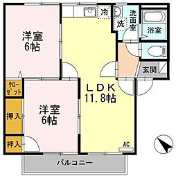 フレグランス大畠B棟 2LDKの間取図画像