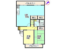 ハイコーポ安田5 2LDKの間取図画像