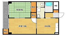 倉本ビル 2DKの間取図画像