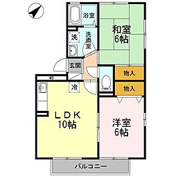フローラ西山本 2LDKの間取図画像