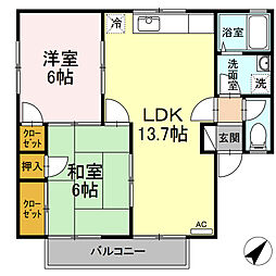 セジュール中村B 2LDKの間取図画像