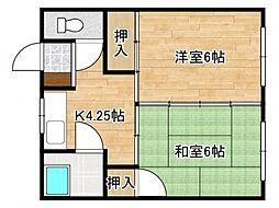 嵯峨野ハイツ 2DKの間取図画像