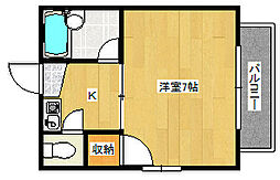 サバービア山根 1Kの間取図画像