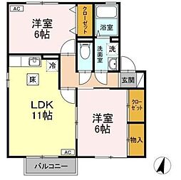 エソール長楽寺A 2LDKの間取図画像