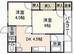 大宮蓑代コーポ 2DKの間取図画像