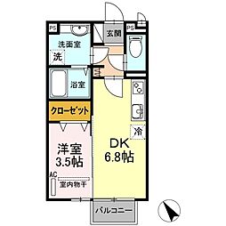 サウスフイス 1DKの間取図画像