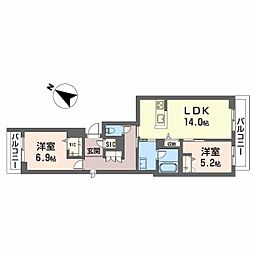 ミモザ コート 2LDKの間取図画像