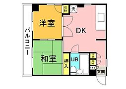 ドリームコーポ平和苑 2DKの間取図画像