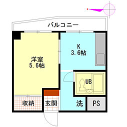 洋光ハイツ中山 1Kの間取図画像