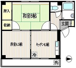 大越マンション 2階2Kの間取り
