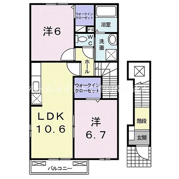 リバーサイドピアッツァＢ ｜愛知県豊川市為当町川田(賃貸アパート2LDK・2階・58.99㎡)の写真 その2