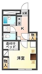 レオパレスウェーブトップ川花 1階1Kの間取り