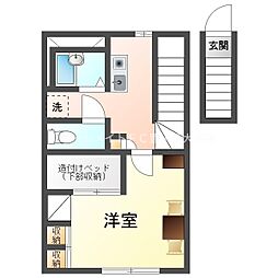 レオパレスウェーブトップ川花 2階1Kの間取り