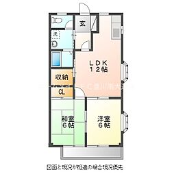 シティハイツ住吉A 2階2LDKの間取り